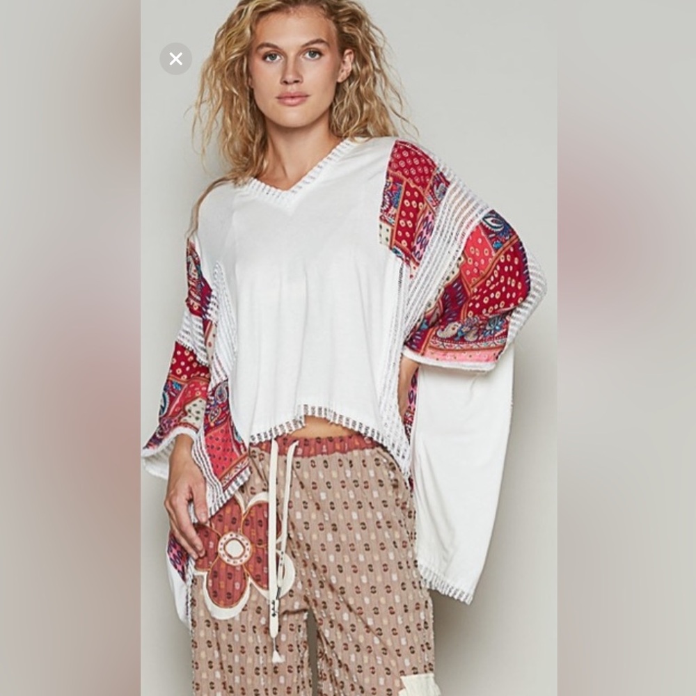 POL White and Red Boho Tunic